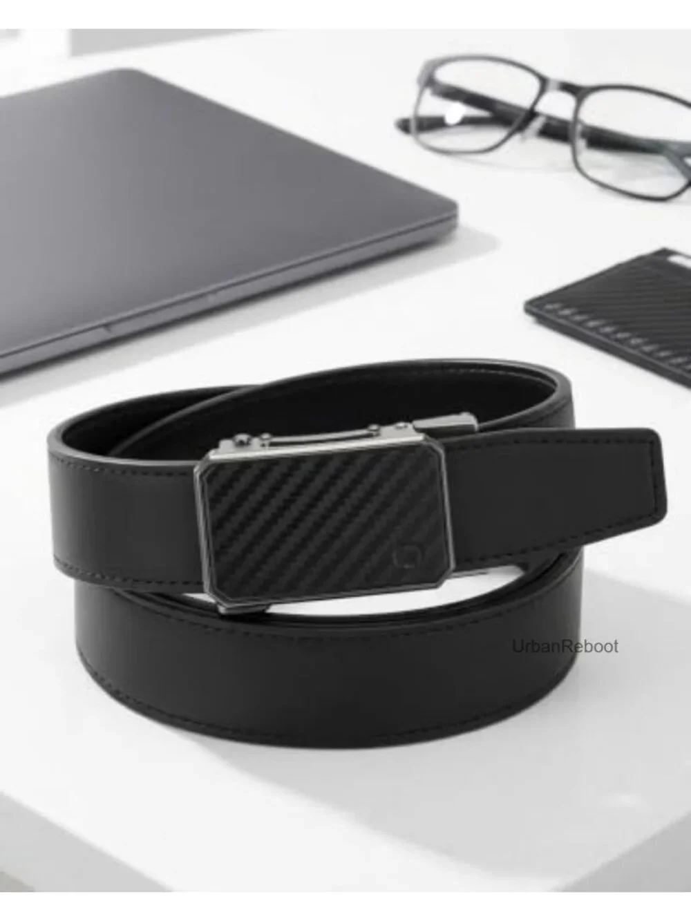 Genuine Leather Ratchet Belt for Men, Adjustable 1 3/8 Inch, Holeless Design
